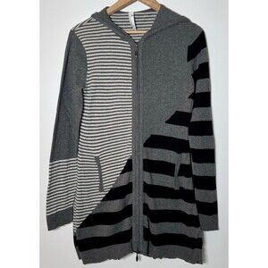 Indigenous Organic Cotton Full Zip Hooded Tunic Cardigan Sweater Striped Small